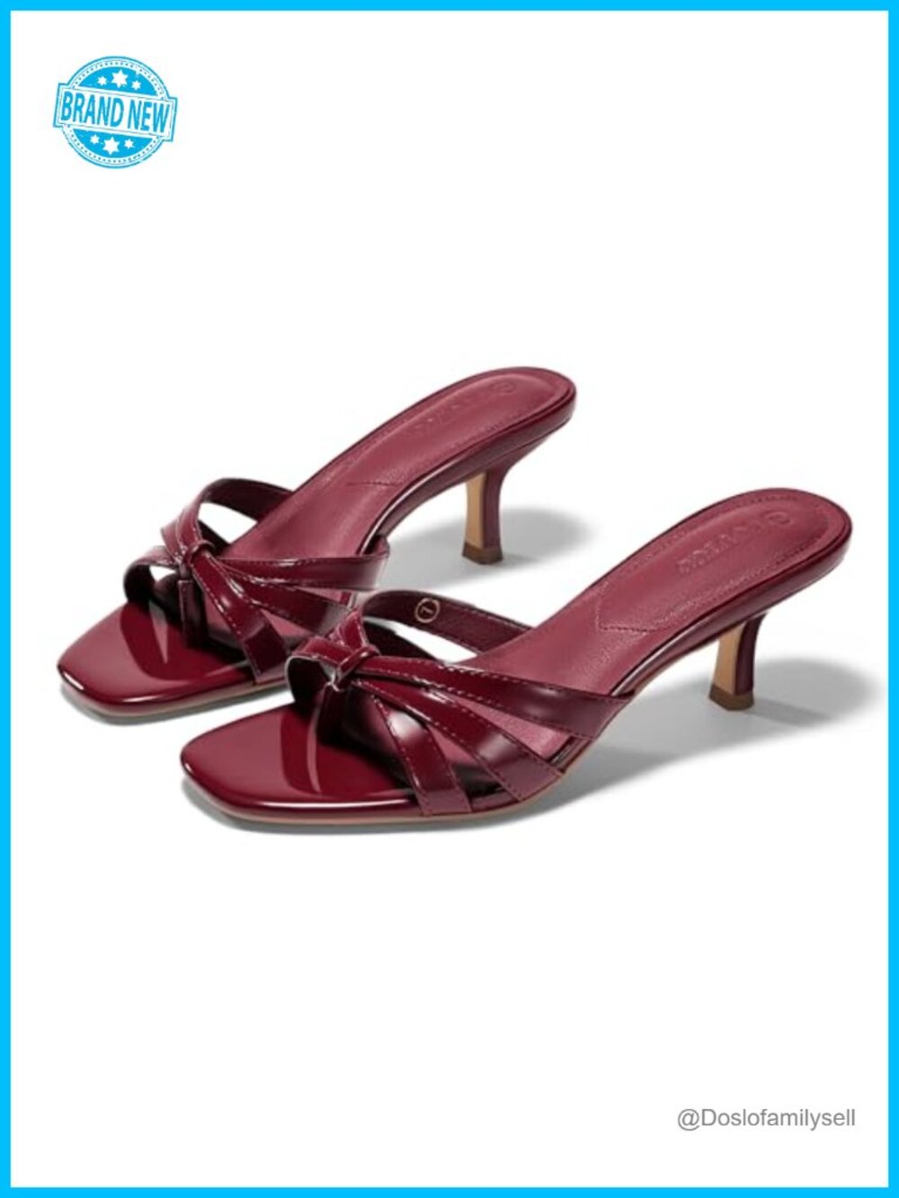Strappy Kitten Heel Slide Sandals Square Open Toe Slip On Faux Leather